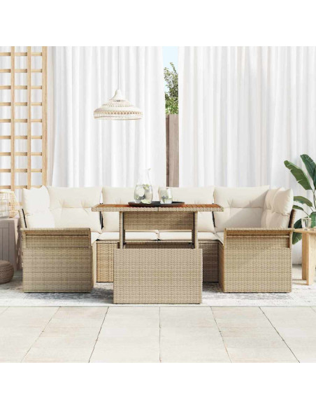 Set Divano da Giardino 7 pz beige e panna