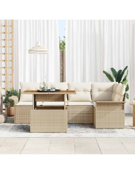 Set Divano da Giardino 6 pz beige e panna
