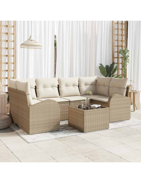 Set Divano da Giardino 7 pz Beige polyrattan