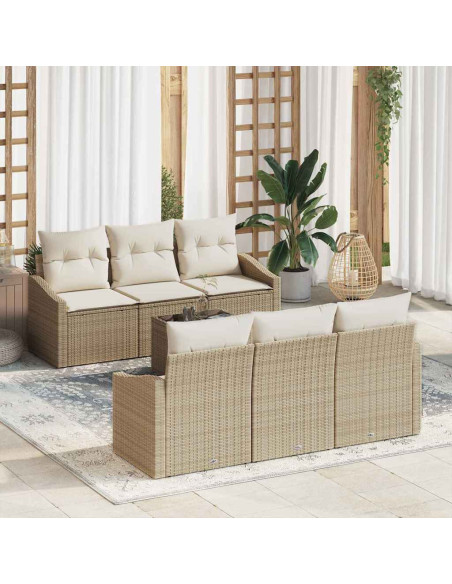 Set di divani 7 pz Beige e Crema polyrattan