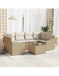 Set di divani 7 pz Beige e Crema polyrattan