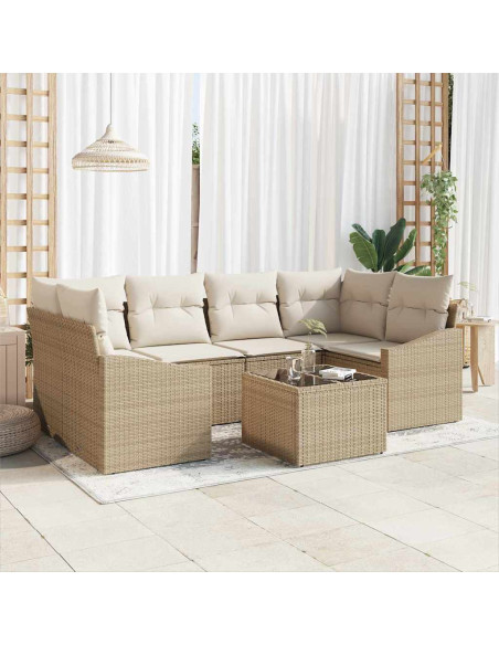 Set di divani 7 pz Beige e Crema polyrattan