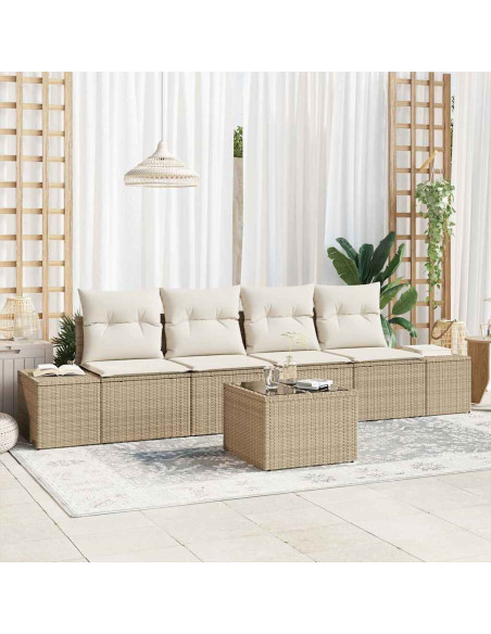 Set di divani 5 pz Beige e Crema polyrattan