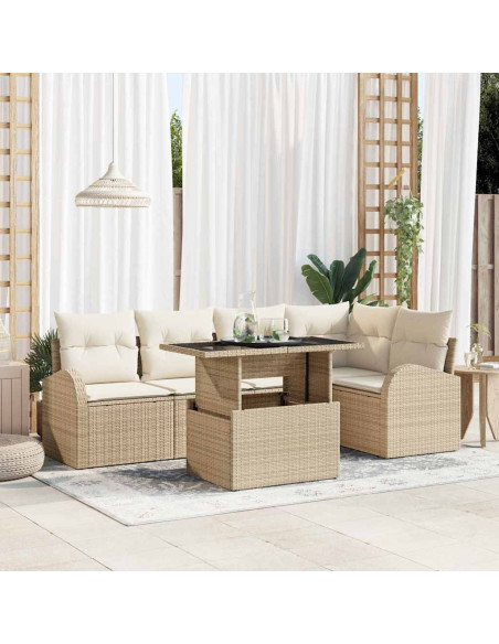 Set Divano da Giardino 6 pz Marrone e Crema polyrattan