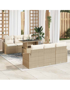 Set Divano da Giardino 7 pz Beige e Crema polyrattan