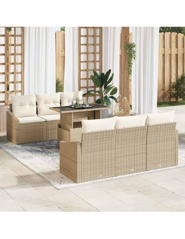 Set Divano da Giardino 7 pz Beige e Crema polyrattan