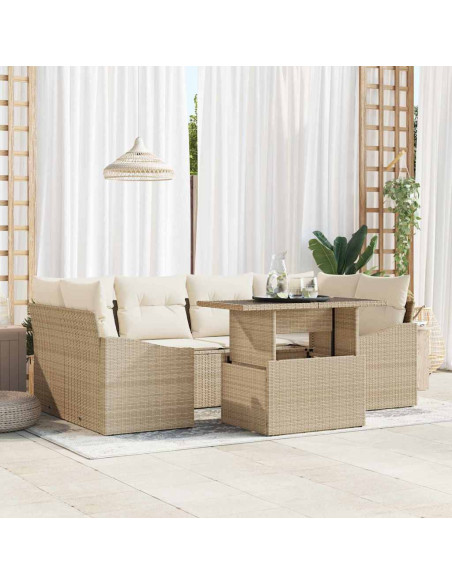 Set Divano da Giardino 7 pz Beige e Crema polyrattan