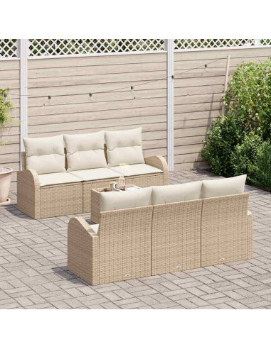 Set Divano da Giardino 7 pz Beige polyrattan