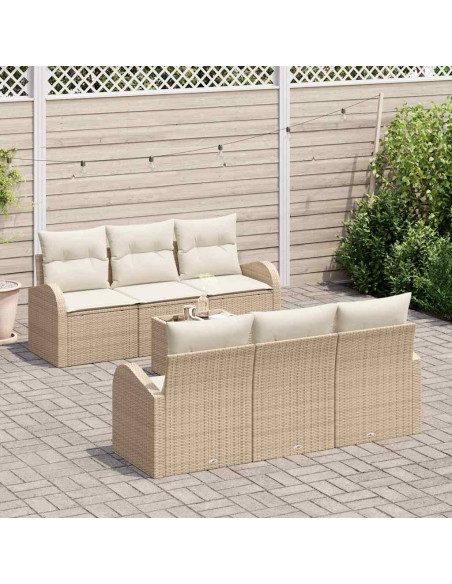 Set Divano da Giardino 7 pz Beige polyrattan