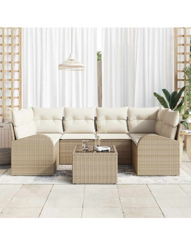 Set Divano da Giardino 7 pz Beige polyrattan