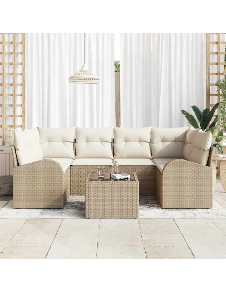 Set Divano da Giardino 7 pz Beige polyrattan