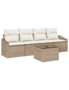 Set di divani 5 pz Beige e Crema polyrattan 2