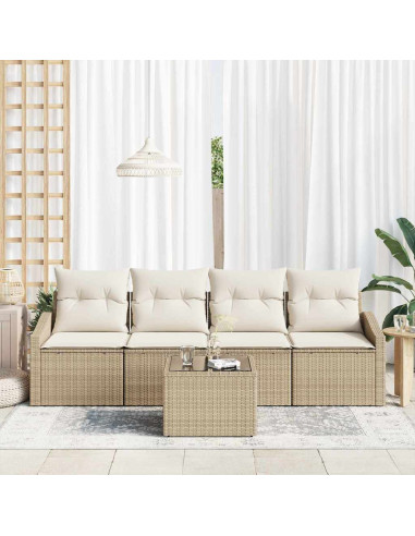 Set di divani 5 pz Beige e Crema polyrattan