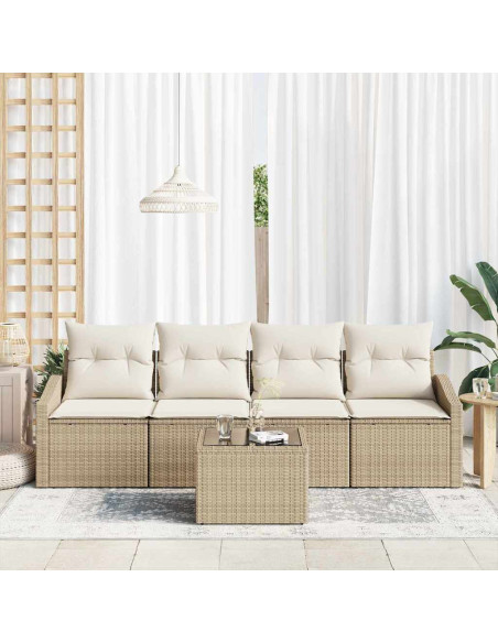 Set di divani 5 pz Beige e Crema polyrattan