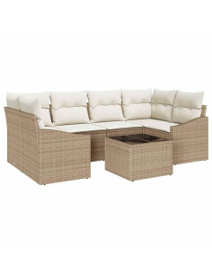 Set di divani 7 pz Beige e Crema polyrattan 2