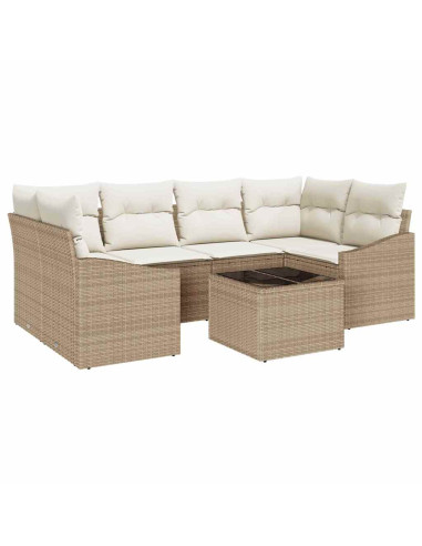 Set di divani 7 pz Beige e Crema polyrattan