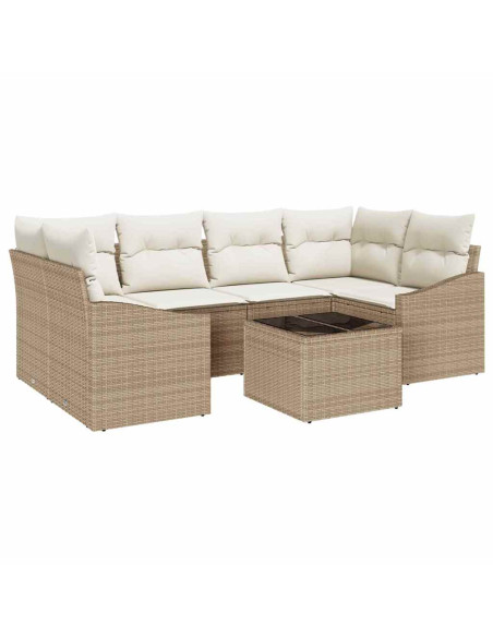 Set di divani 7 pz Beige e Crema polyrattan