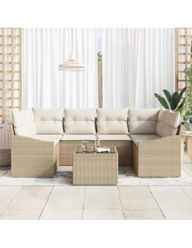 Set di divani 7 pz Beige e Crema polyrattan