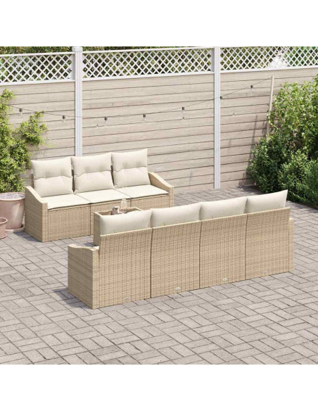 Set di divani 8 pz Beige e Crema polyrattan