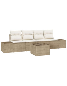 Set di divani 5 pz Beige e Crema polyrattan 2