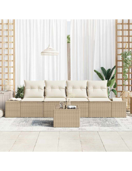 Set di divani 5 pz Beige e Crema polyrattan