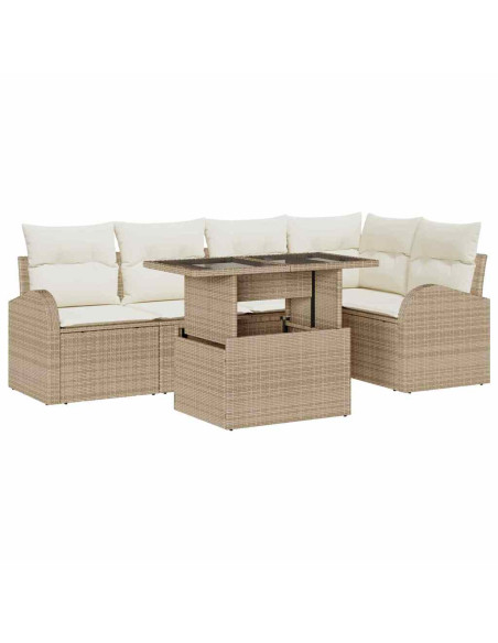 Set Divano da Giardino 6 pz Marrone e Crema polyrattan