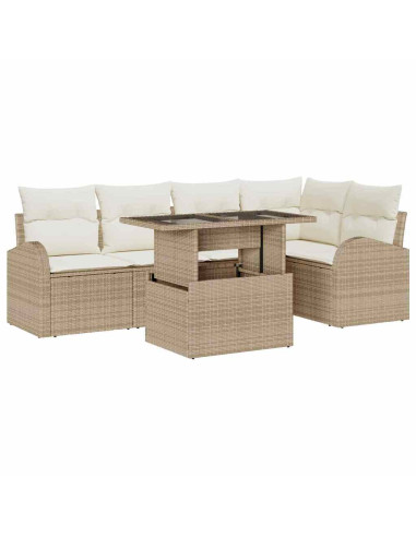 Set Divano da Giardino 6 pz Marrone e Crema polyrattan
