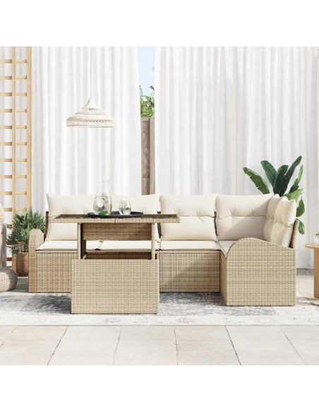 Set Divano da Giardino 6 pz Marrone e Crema polyrattan