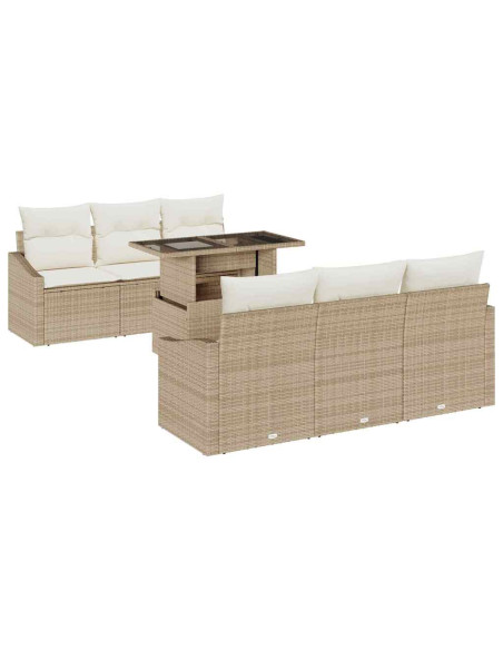 Set Divano da Giardino 7 pz Beige e Crema polyrattan