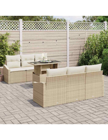 Set Divano da Giardino 7 pz Beige e Crema polyrattan