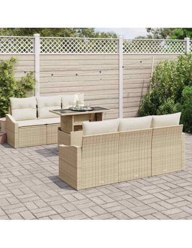 Set Divano da Giardino 7 pz Beige e Crema polyrattan