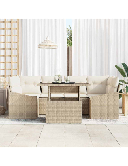 Set Divano da Giardino 7 pz Beige e Crema polyrattan