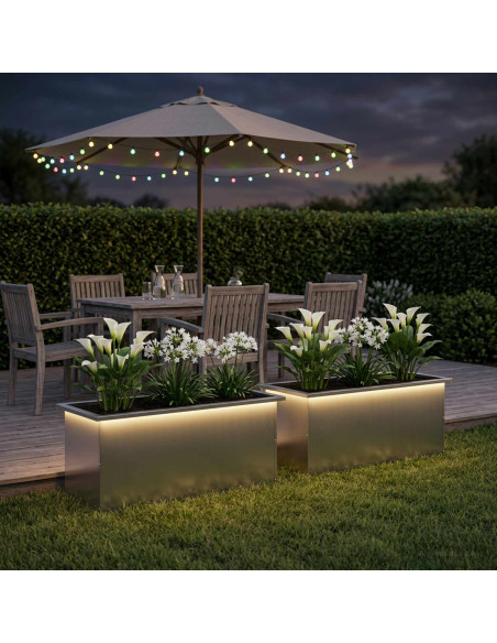 Fioriera da giardino con LED 2 pz Argento 40 x 100 x 40 cm