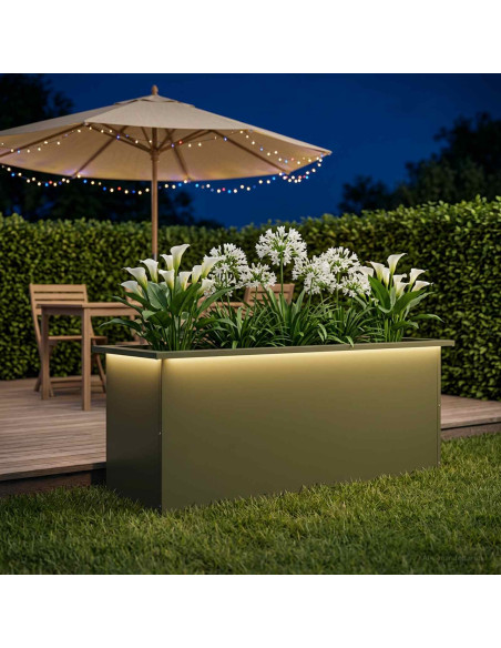 Fioriera da giardino con LED Verde Oliva 40 x 100 x 40 cm