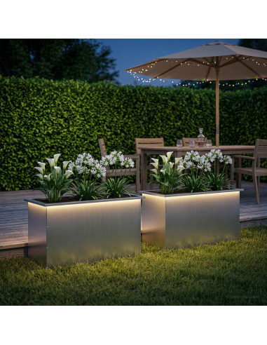 Fioriera da giardino con LED 2 pz Argento 50 x 100 x 48 cm