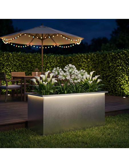 Fioriera da giardino con LED Argento 50 x 100 x 48 cm