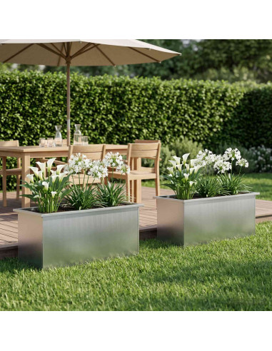 Fioriera da giardino con LED 2 pz Argento 40 x 100 x 40 cm