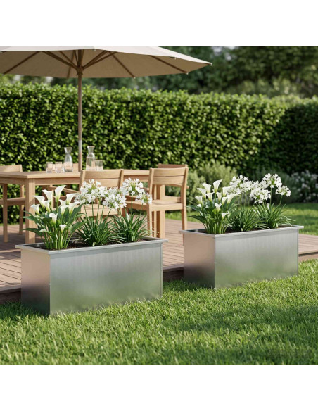 Fioriera da giardino con LED 2 pz Argento 40 x 100 x 40 cm
