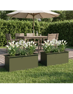 Fioriera da giardino con LED 2 pz Verde Oliva 40 x 100 x 40 cm