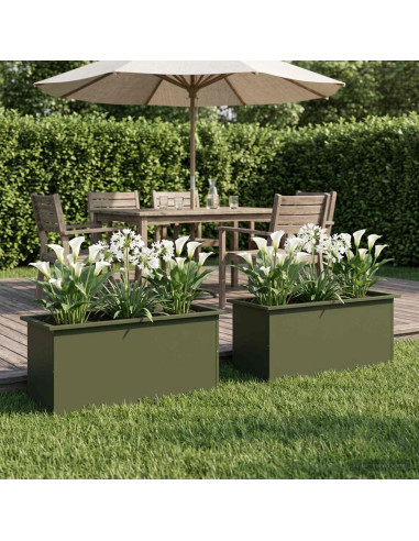 Fioriera da giardino con LED 2 pz Verde Oliva 40 x 100 x 40 cm