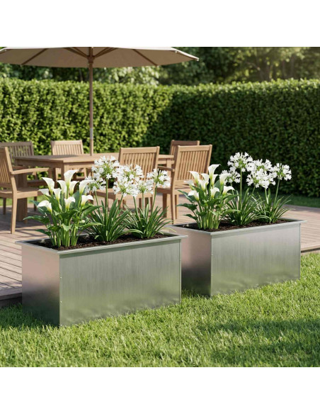 Fioriera da giardino con LED 2 pz Argento 50 x 80 x 48 cm