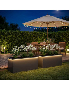 Fioriera da giardino con LED 2 pz Nero 40 x 100 x 40 cm Acciaio