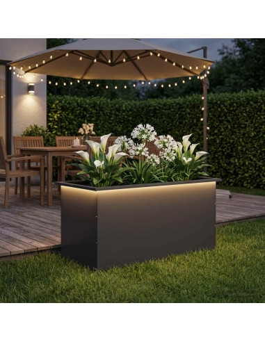 Fioriera da giardino con LED Nero 50 x 100 x 48 cm Acciaio