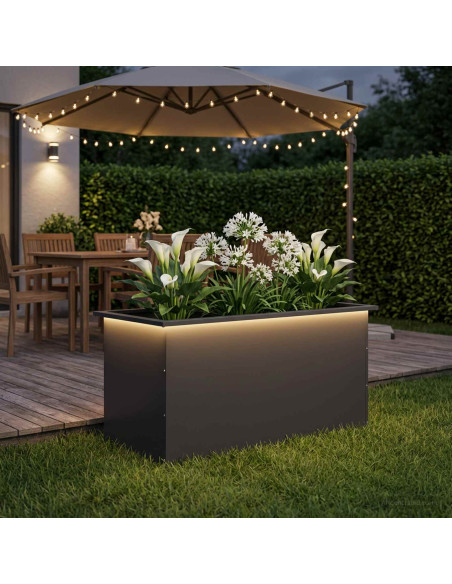 Fioriera da giardino con LED Nero 50 x 100 x 48 cm Acciaio