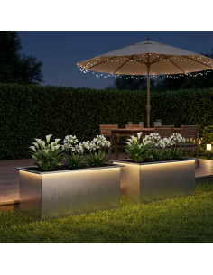 Fioriera da giardino con LED 2 pz Argento 50 x 80 x 48 cm