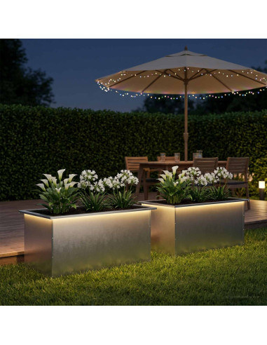 Fioriera da giardino con LED 2 pz Argento 50 x 80 x 48 cm