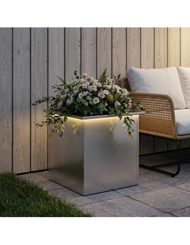 Fioriera da giardino con LED Argento 50 x 50 x 48 cm