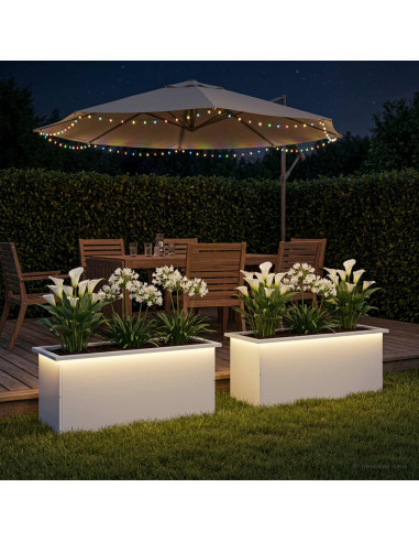 Fioriera da giardino con LED 2 pz Bianco 40 x 100 x 40 cm