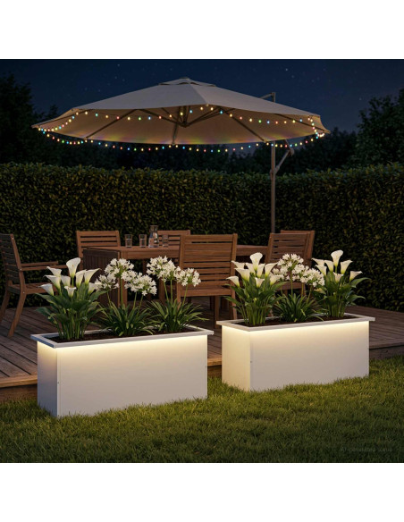 Fioriera da giardino con LED 2 pz Bianco 40 x 100 x 40 cm