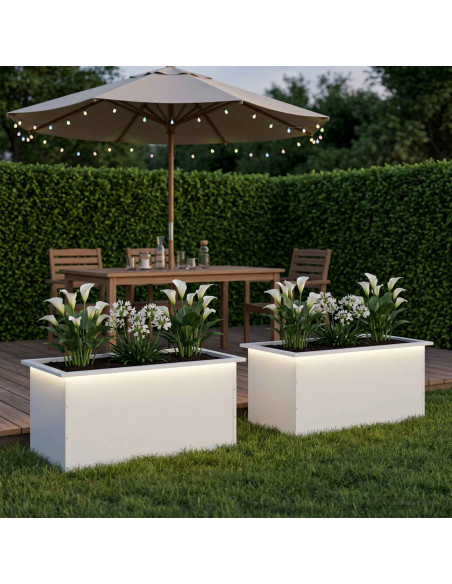 Fioriera da giardino con LED 2 pz Bianco 50 x 80 x 48 cm